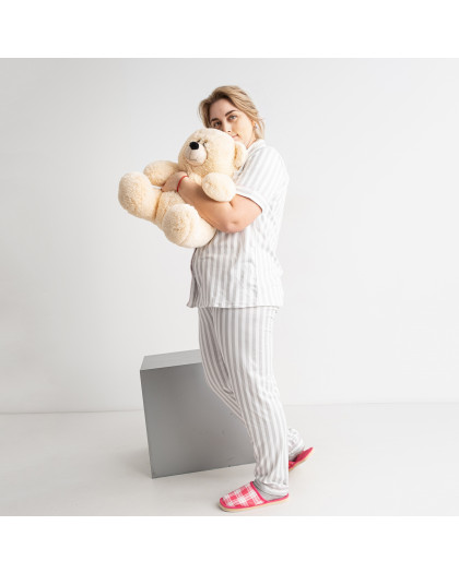 2119-106 бело-серая женская пижама двойка (кофта + штаны) (4 ед. размеры норма: S. M. L. XL)   Пижама