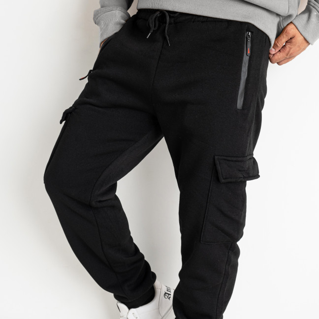 0410-1 ЧЁРНЫЕ спортивные штаны мужские стрейчевые на манжете с карманами на флисе (5 ед. размеры на бирках: L.XL.2XL.3XL.4XL соответствуют M.L.XL.2XL.3XL)  Спортивные штаны: артикул 1139120