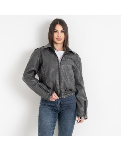8802* серая женская куртка (экокожа, 6 ед. размеры норма: S. S. M. M. L. L) выдача на следующий день Куртка
