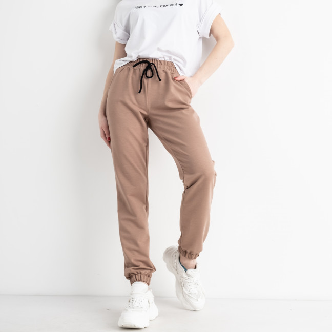 0021-2 СВЕТЛО-БЕЖЕВЫЕ спортивные брюки женские из турецкой двунитки ( 4 ед.размеры: S.M.L.XL) демисезон 5`th Avenue: артикул 1133929