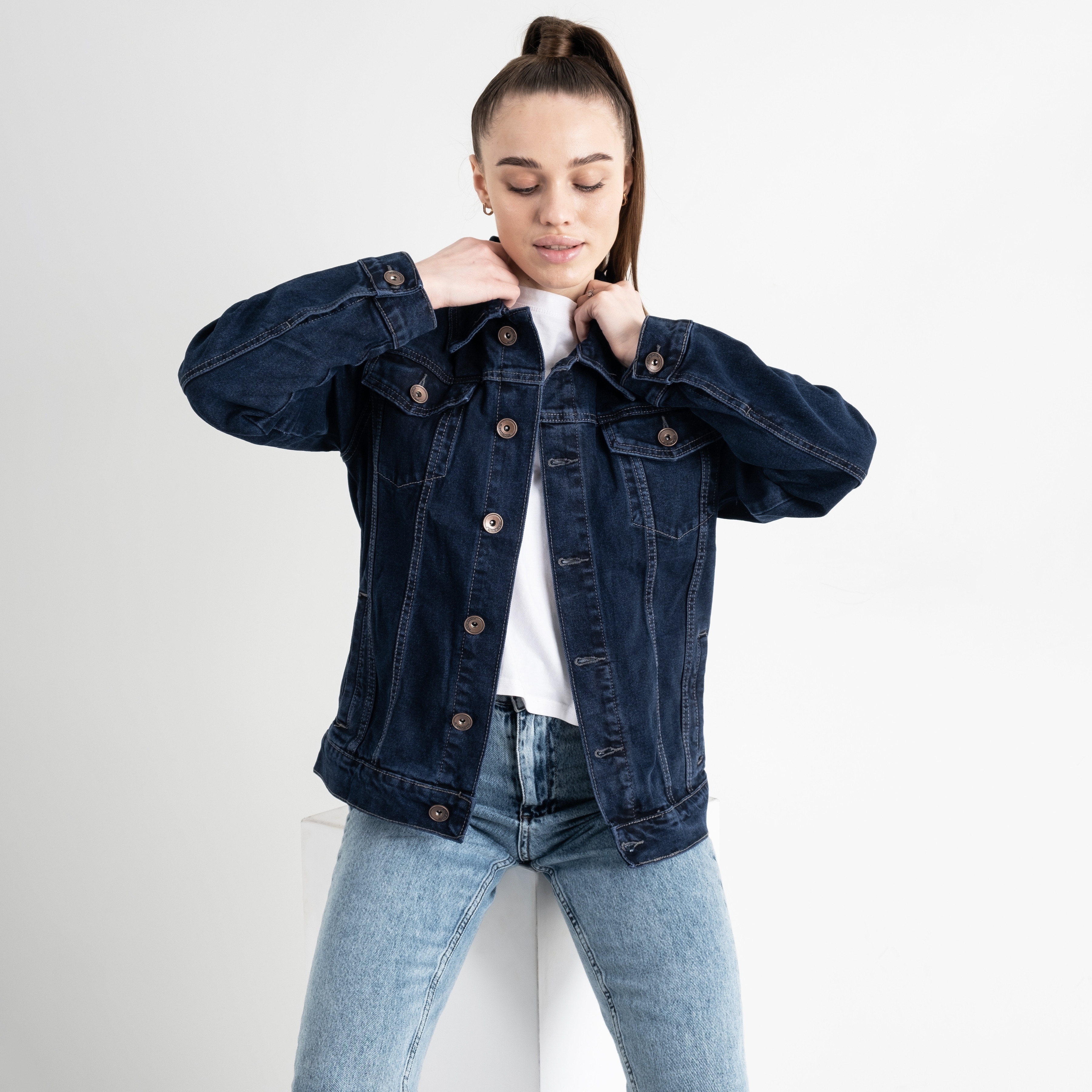0005-1 MaxQ джинсовая куртка женская синяя стрейчевая (6 ед.размеры: S.M.L.XL.2XL.3XL)
