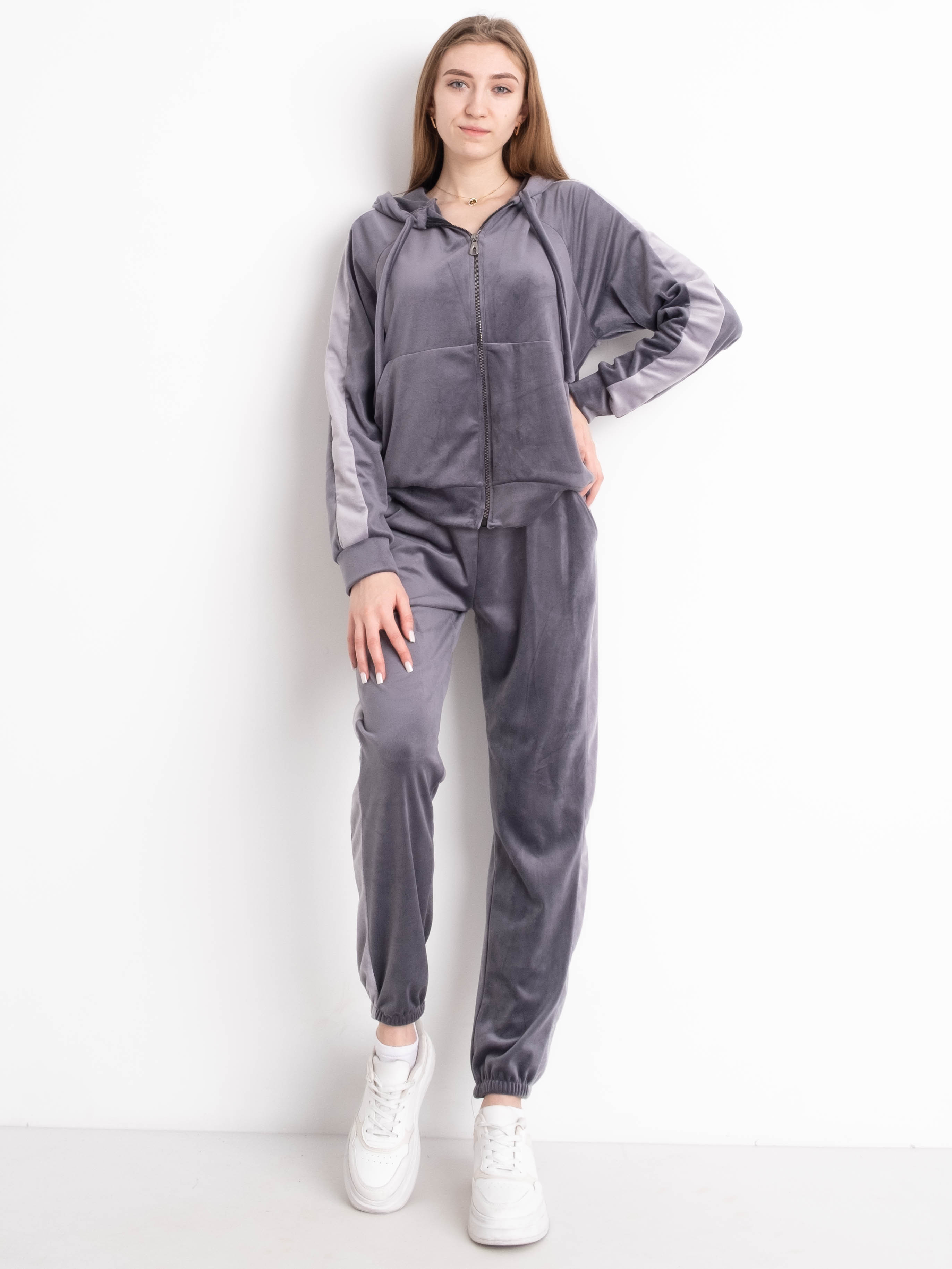 8797-6 серый женский велюровый спортивный костюм (4 ед. размеры норма: M. L. XL. 2XL)