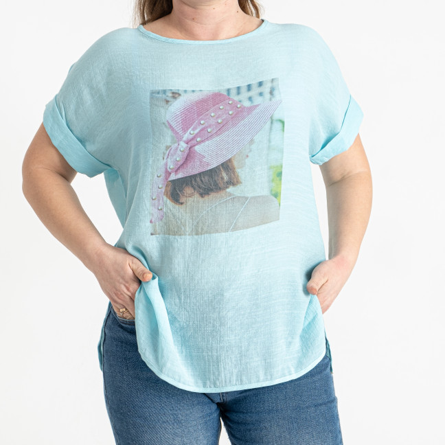 0319-72 бирюзовая женская футболка (лён, 4 ед. размеры батал: XL. 2XL. 3XL. 4XL)  Футболка: артикул 1143886