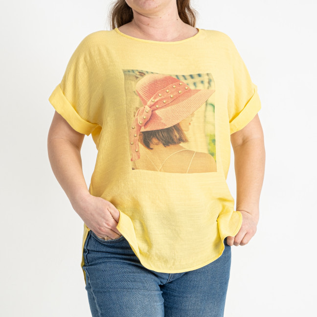 0319-8 желтая женская футболка (JJF, лён, 4 ед. размеры батал: XL. 2XL. 3XL. 4XL) Футболка: артикул 1143887