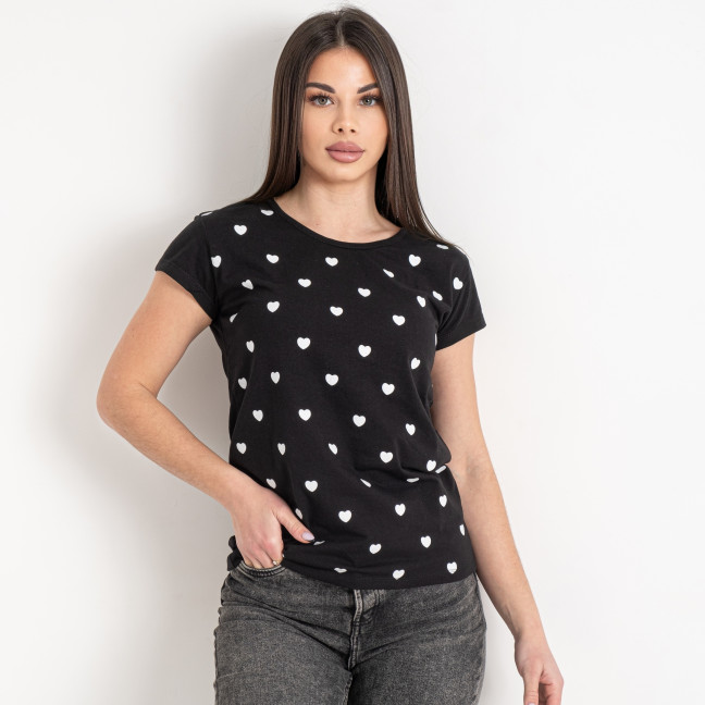 7028-1 черная женская футболка с принтом (3 ед. размеры норма: S. M. L) Футболка: артикул 1135260