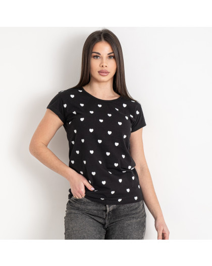 7028-1 черная женская футболка с принтом (3 ед. размеры норма: S. M. L) Футболка