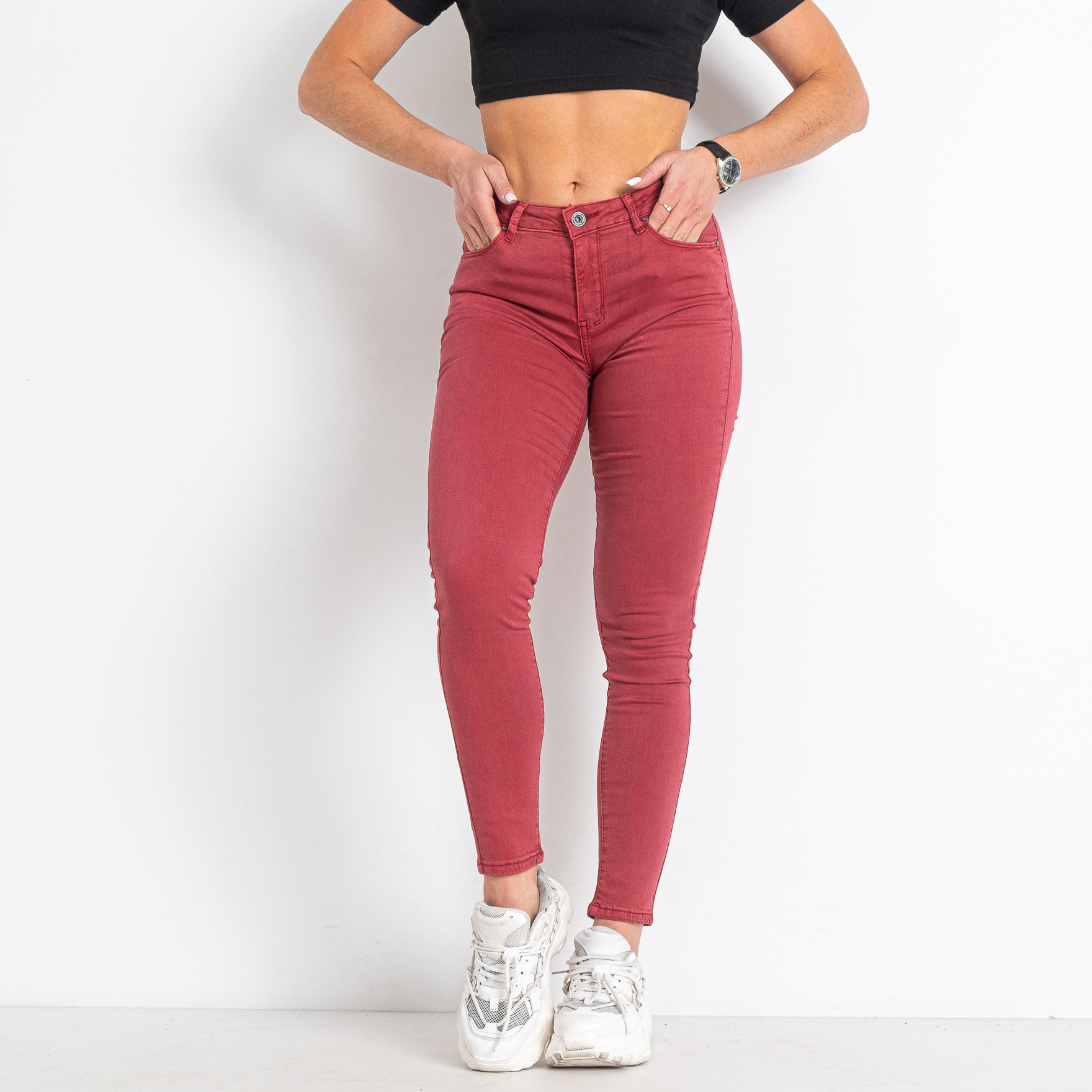 0002-3 красные женские джинсы (6 ед. размеры норма: 25. 26. 27. 28. 29. 30)
