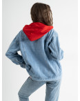 3301-33 FASHION джинсовая куртка женская голубая котоновая с КРАСНЫМ капюшоном (1 ед. размер: L): артикул 1137875