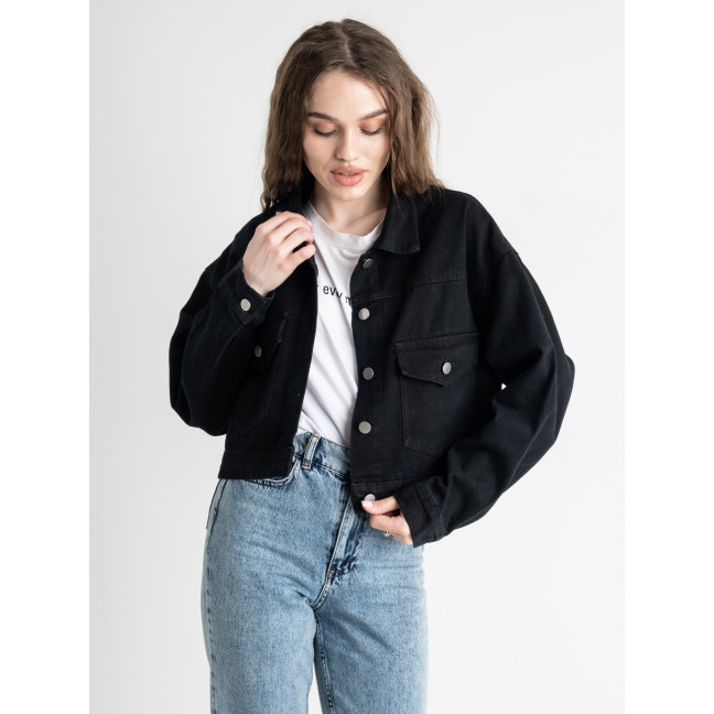 2021-11 чорна жіноча джинсова куртка (Cotton, з нашивками, 1од, розміри норма: M) Джинсова куртка Джинсова куртка: артикул 1165320