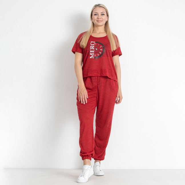 1490-51 бордовый женский спортивный костюм (футболка + штаны) (SARA, 4 ед. размеры полубатал: 44-46. 44-46. 48-50. 48-50) Sara: артикул 1146166