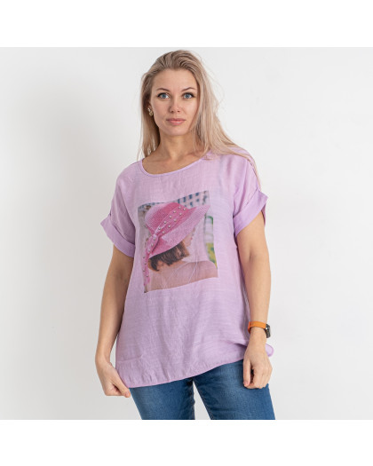 0319-24 сиреневая женская футболка (JJF, лён, 4 ед. размеры батал: XL. 2XL. 3XL. 4XL)  Футболка