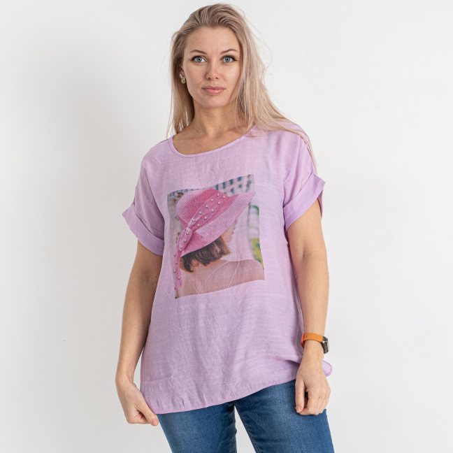 0319-24 сиреневая женская футболка (JJF, лён, 4 ед. размеры батал: XL. 2XL. 3XL. 4XL)  Футболка: артикул 1143884