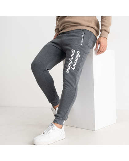 1005-61 НА ФЛИСЕ ТЕМНО-СЕРЫЕ спортивные штаны мужские на манжете (3 ед. размеры: L/2.2XL, соответствуют M.L) New Fashion