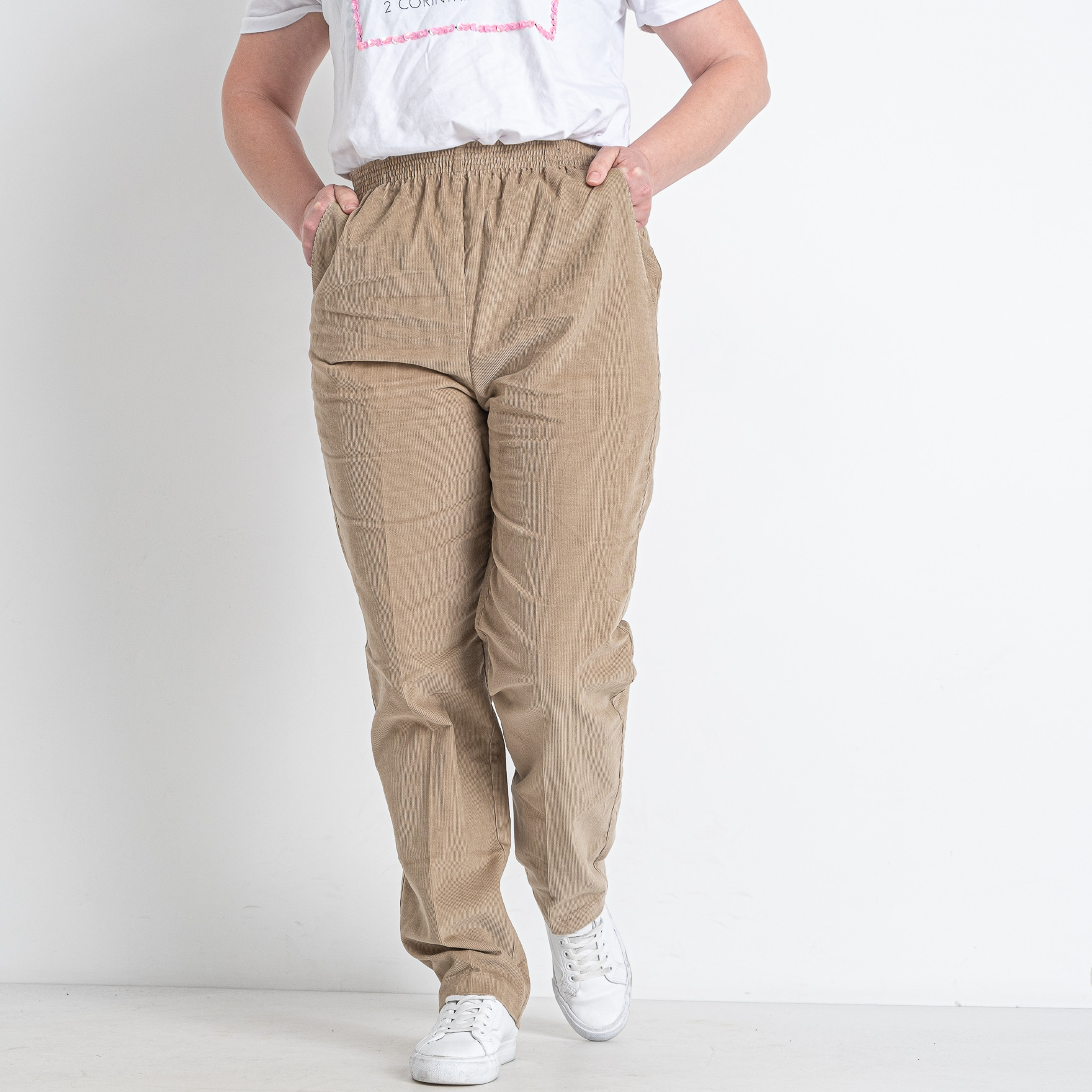 90117-33 бежевые женские брюки (вельвет, 6 ед. размеры на бирках: 12-18, соответствуют полубаталу: L-XL) 