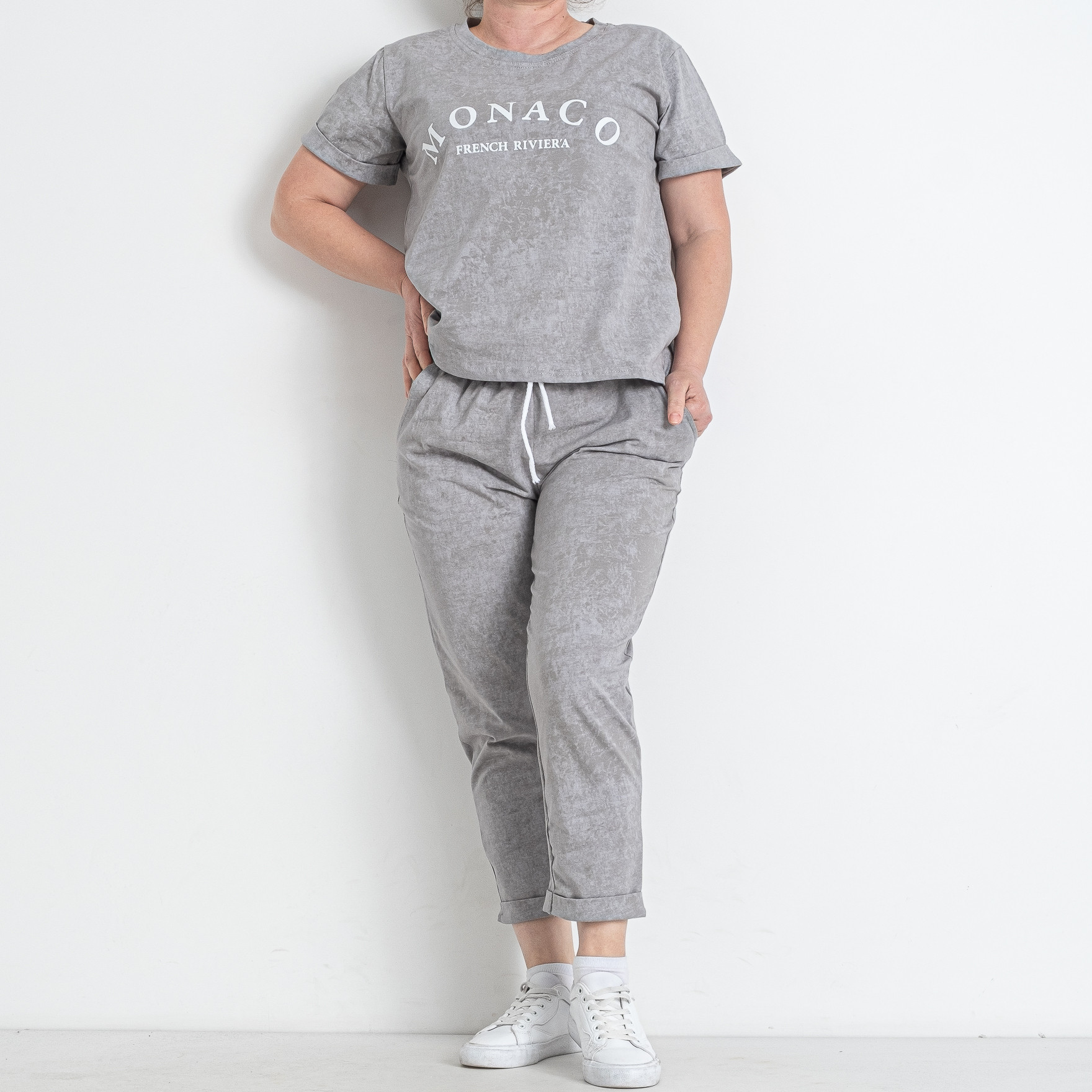 0168-61 серый женский спортивный костюм (футболка + штаны) (5'TH AVENUE, 3 ед. размеры полубатал: 48. 50. 52)