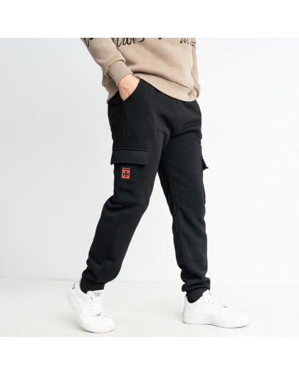 0407-1 НА ФЛИСЕ ЧЕРНЫЕ спортивные штаны мужские на манжете с карманами  (5 ед. размеры на бирках: L.XL.2XL.3XL.4XL соответствуют M.L.XL.2XL.3XL)  Спортивные штаны