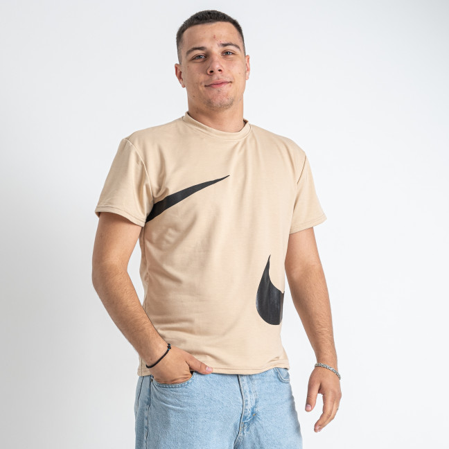 9837-32 светло-бежевая мужская футболка (турецкий трикотаж, принт, 5 ед. размеры норма: 46. 48. 50. 52. 54, маломерит на 2 размера) Футболка: артикул 1146471