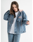 1960-4 РОЗОВЫЙ КАПЮШОН FASHION джинсовая куртка женская голубая котоновая (2 ед.размеры: M.L): артикул 1135233