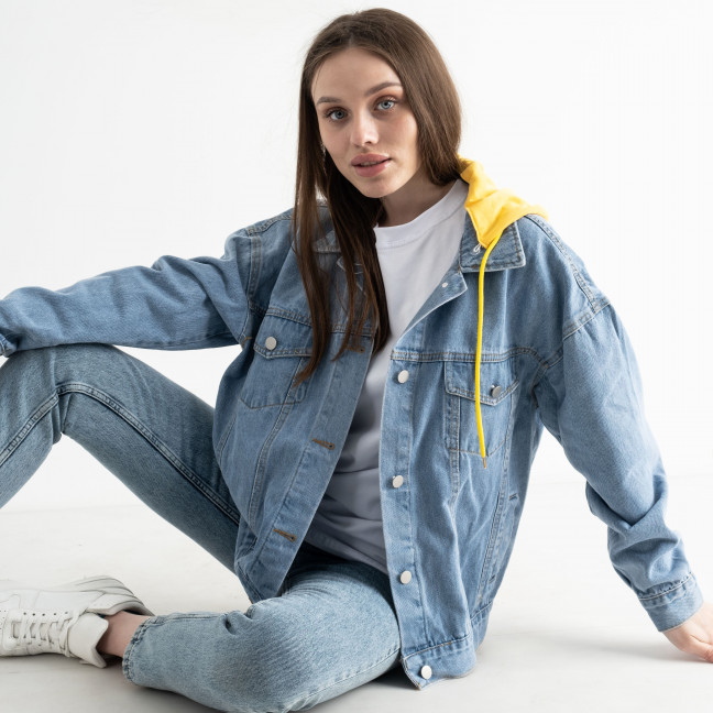 1216-8 ЖЕЛТЫЙ КАПЮШОН FASHION джинсовая куртка женская котоновая (2 ед.размеры: M.L) Fashion: артикул 1135326