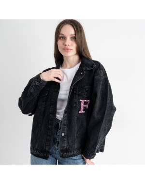 1212 FASHION джинсовая куртка женская черная котоновая с СЕРЫМ капюшоном ( 2 ед.размеры: M.L)