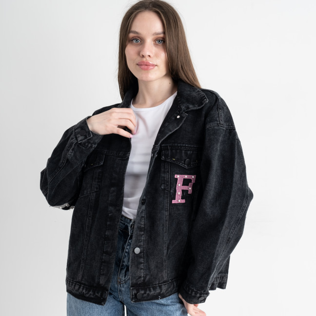 1212 FASHION джинсовая куртка женская черная котоновая с СЕРЫМ капюшоном ( 2 ед.размеры: M.L) Fashion: артикул 1135324