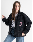 1212 FASHION джинсовая куртка женская черная котоновая с СЕРЫМ капюшоном ( 2 ед.размеры: M.L): артикул 1135324