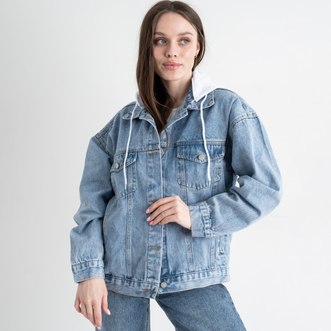 1218-11 один размер М голубая женская джинсовая куртка (FASHION, белый капюшон) Fashion: артикул 1145617