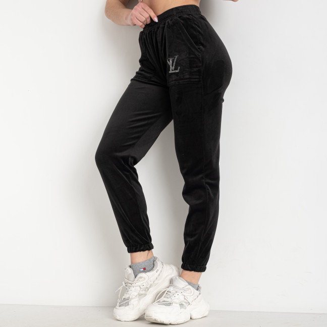 0008-1 черные женские спортивные штаны (велюровые, 6 ед. размеры норма: 42. 44. 46. 48. 50. 52) Спортивные штаны: артикул 1144311
