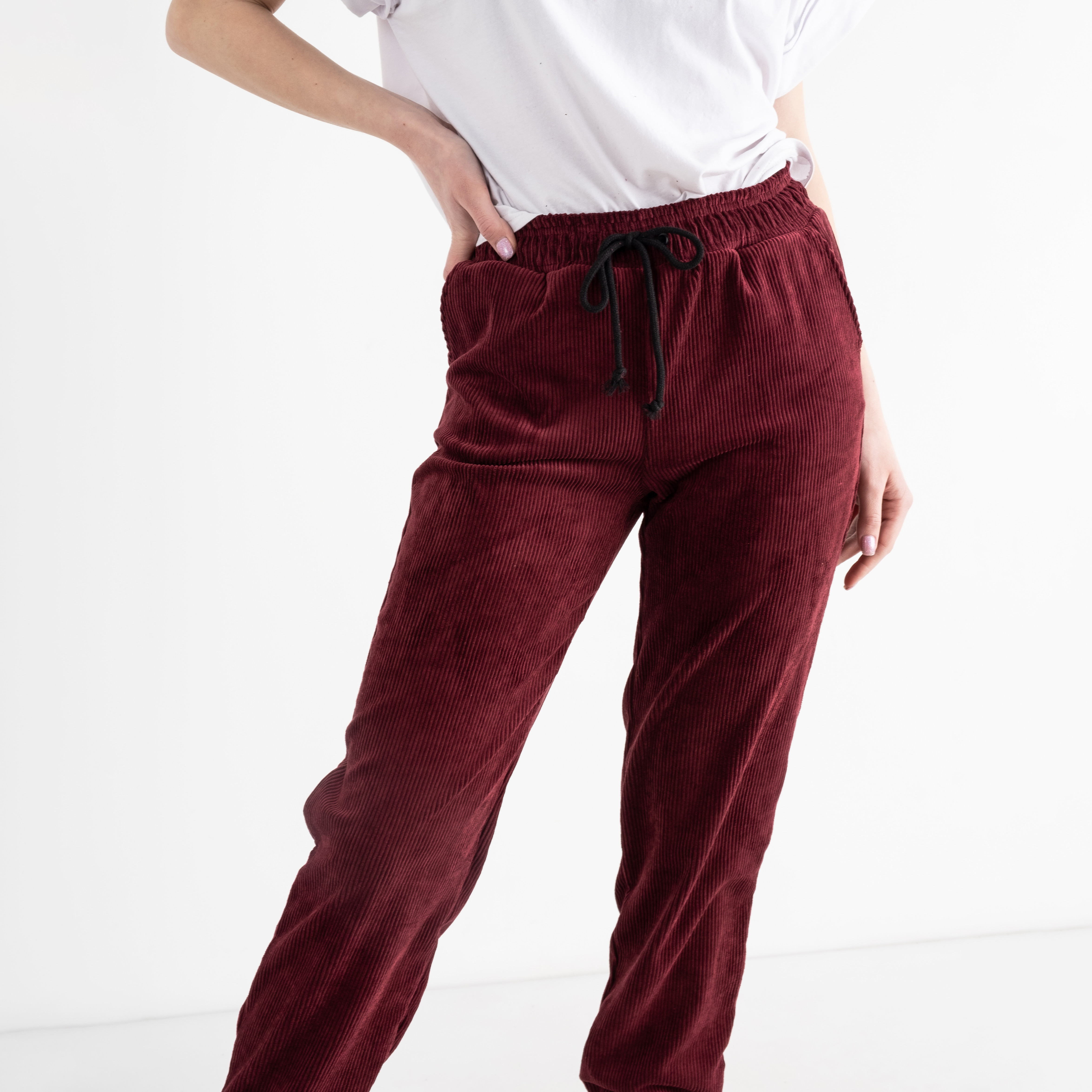 4520-4 YOLA БОРДОВЫЕ вельветовые спортивные брюки женские (4 ед.размеры: S.M.L.XL)