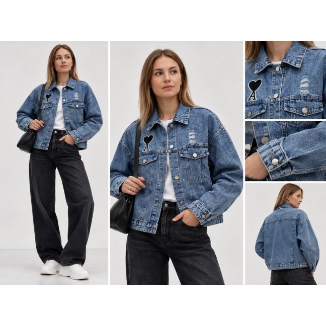 0684-3 блакитна жіноча джинсова куртка з нашивкою (Cotton, 3 од, універсальний розмір норма :S/L) Джинсова куртка Джинсова куртка: артикул 1165339