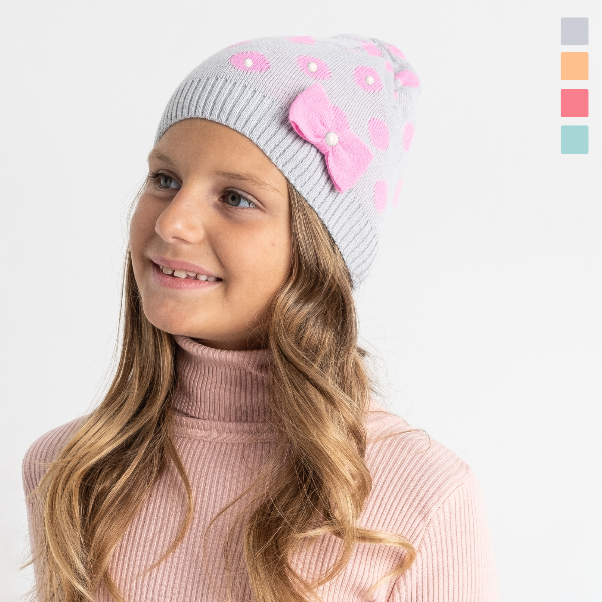 0458-2 микс расцветок шапка на девочку 5-9 лет (5 ед. универсальный подростковый размер)
