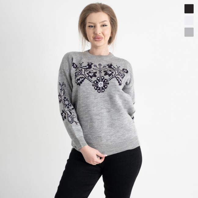 6064-93 черный, белый и светло-бежевый женский свитер (вышивка, 3 ед. один универсальный размер: 60-64) Свитер: артикул 1141062