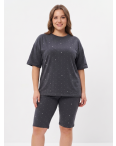 0341-6 серый женский костюм двойка с камнями (футболка + велосипедки) (5'TH AVENUE, турецкий хлопок, 3 ед. размеры полубатал: 48. 50. 52): артикул 1162409