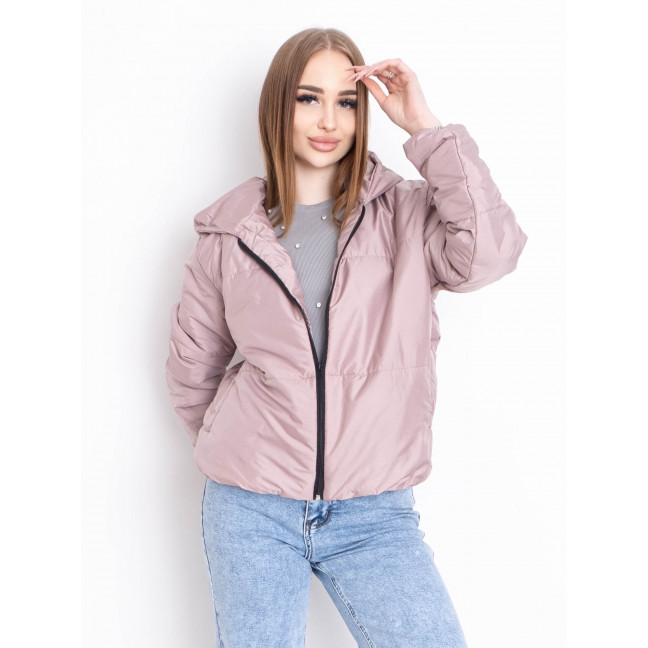 5010-3 пудровая женская куртка-зефирка (синтепон, капюшон, 2 ед. размеры норма: 42-44. 46-48) Куртка-зефирка: артикул 1143205