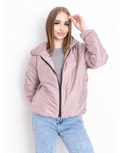 5010-3 пудровая женская куртка-зефирка (синтепон, капюшон, 2 ед. размеры норма: 42-44. 46-48) Куртка-зефирка