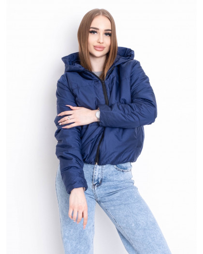 5010-22 ТЁМНО-СИНЯЯ куртка-зефирка с капюшоном на синтепоне (2 ед. размеры: 42/44.46/48) Куртка-зефирка