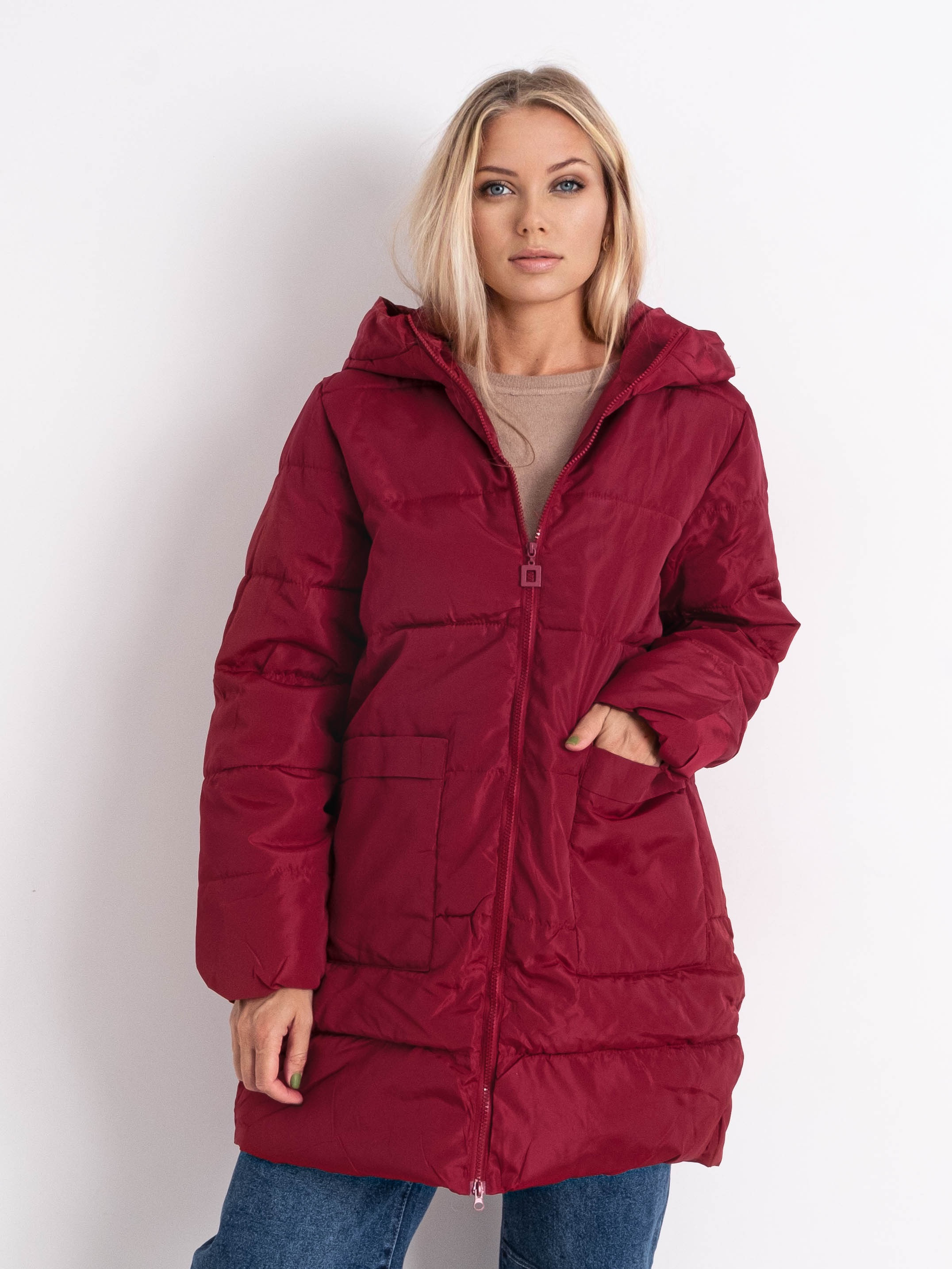 2876-53 бордовая женская куртка (синтепон, 3 ед. размеры батал: 3XL. 3XL. 3XL)