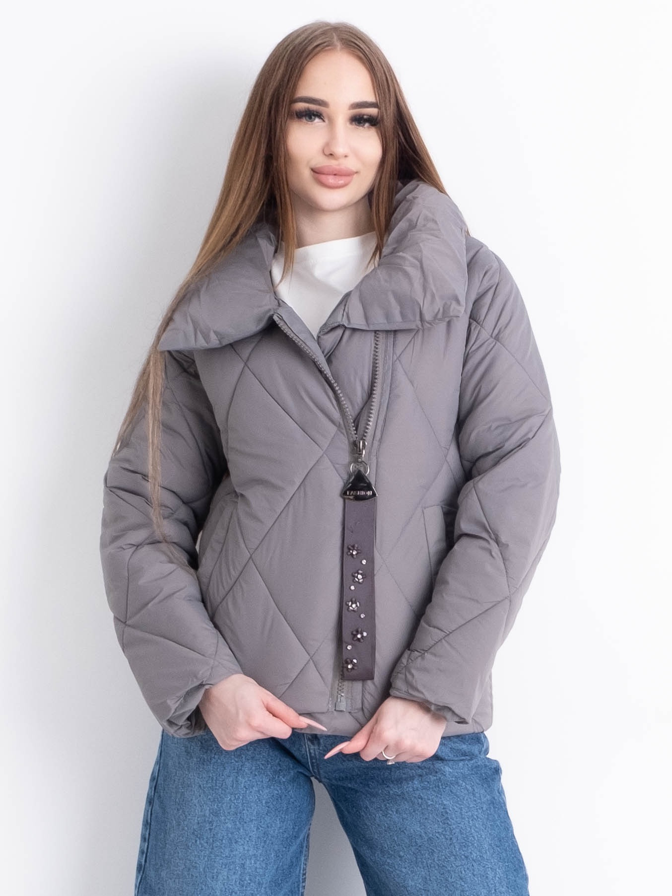0966-6 серая женская куртка (синтепон, 4 ед. размеры норма: M. L. XL. 2XL)