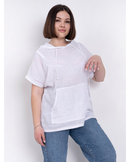 3565-10 белая женская футболка (лён, 4 ед. размеры батал: 3XL. 4XL. 5XL. 6XL) Футболка