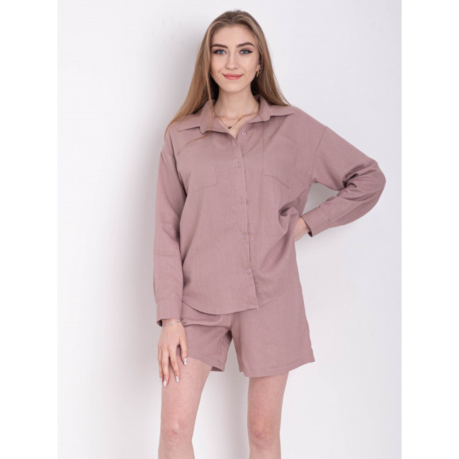 0355-23 темная пудра женский костюм-двойка (рубашка+шорты) (лен, 3 ед. размеры : 42.44.46) 5`th Avenue: артикул 1155225