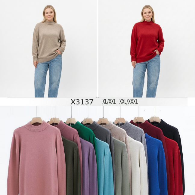 3137-99   микс цветов женский свитер (Kiss me.5 ед, размеры батал: XL/2XL. 2XL/3XL)   Kiss me: артикул 1157709