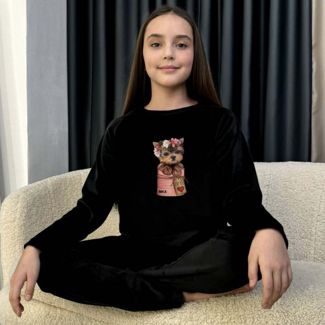 18450-1 черная пижама на девочку 8-14 лет (SARA, велюровая, 4 ед. размеры подросток: 8. 10. 12. 14 ) Sara: артикул 1142746